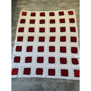 Granny Square Afghan Quilt Blanket 3D Rose Handmade Floral Vintage‎ Cottage core
